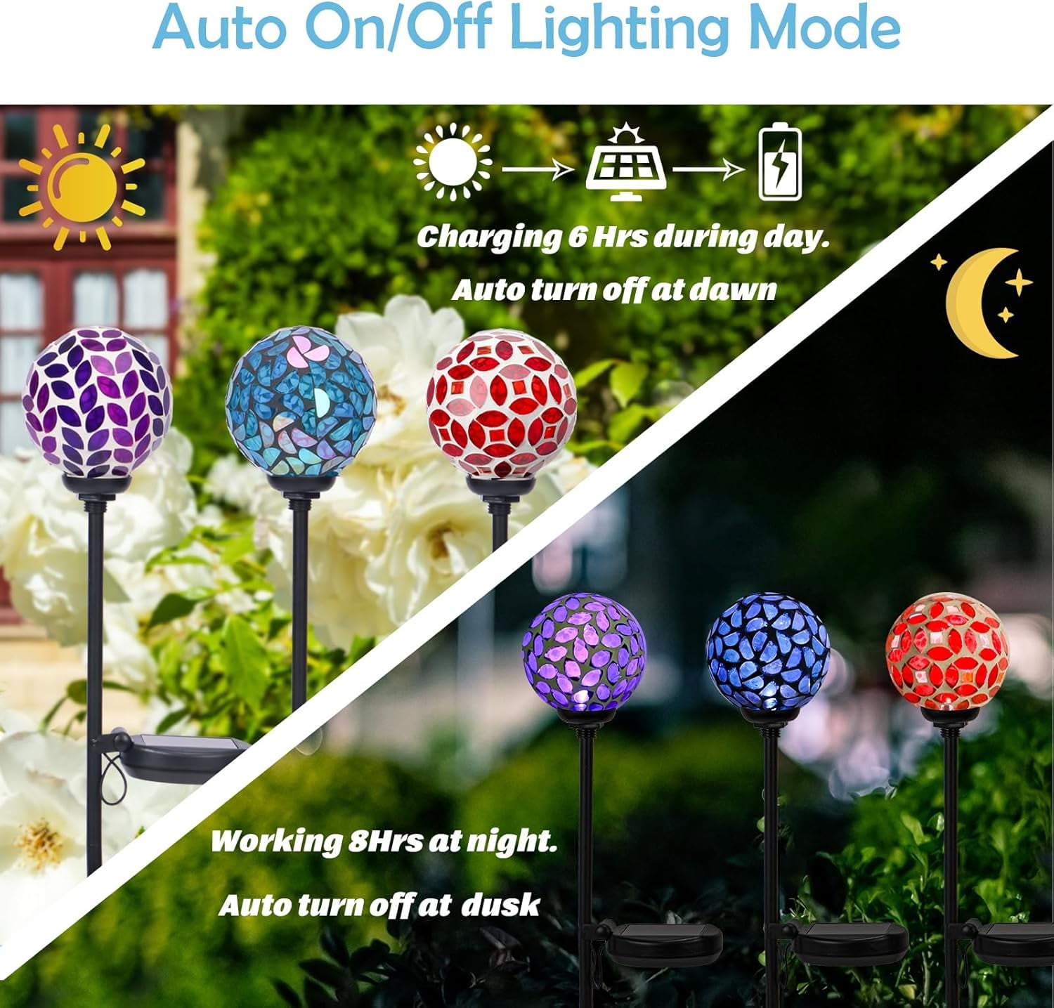 3 pcs Solar Lights Outdoor Decorative Solar Mosaic Garden Stakes Decorative Lights Waterproof for Pathway Yard Lawn Decoration
