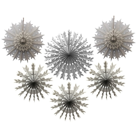 6-Piece Devra Party Tissue Paper Snowflake Party Decoration Kit (Gray, 15-22 inches)