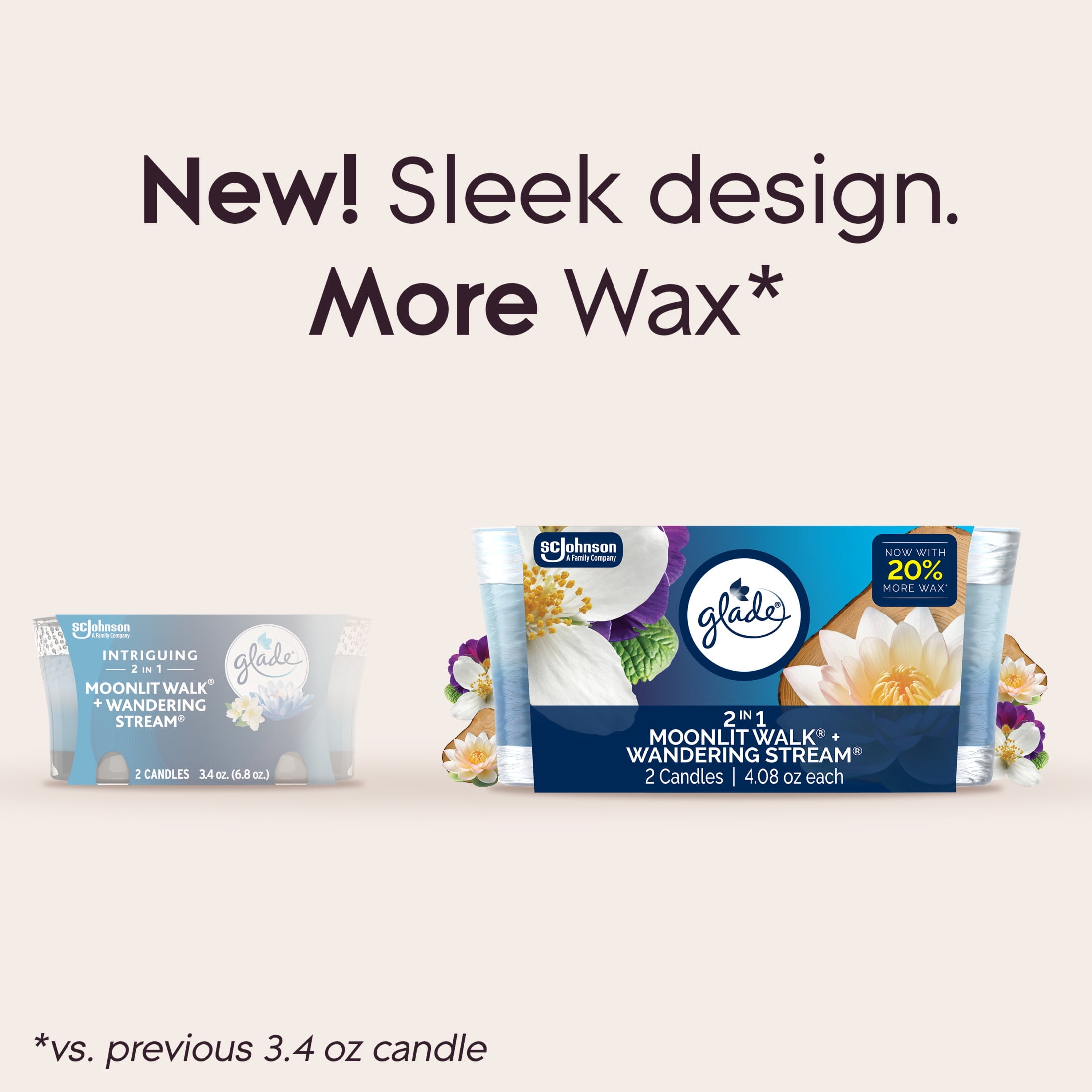 Glade 2in1 Single Wick Candles, Moonlit Walk + Wandering Stream, 8.16 oz, 2 Count