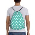 thumbnail image 2 of Drawstring Backpack - Teal Turquoise And White Polka Dot Splash Proof Small Drawstring Gym Bag for Women Men, Cinch Sports String Bag Backpack for Travel Swimming Beach, 2 of 8