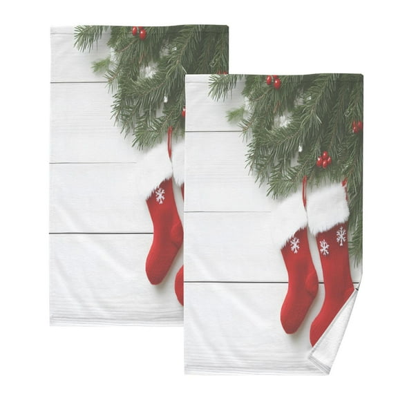 joogoo 2 PCs Hand Towels Sets Christmas Socks Cotton Face Towel Bathroom Decorative