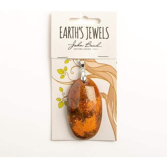 Earth's Jewels Semi-Precious Pendant Agate APX 55mmOval Orange with Silverbail