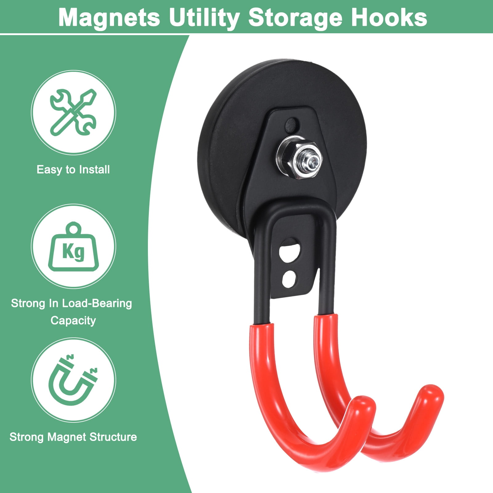 Uxcell 2-Pack Strong Garage Magnetic Hooks, Small Magnetic Cable Holder with Anti-Slip Coating [Orange]