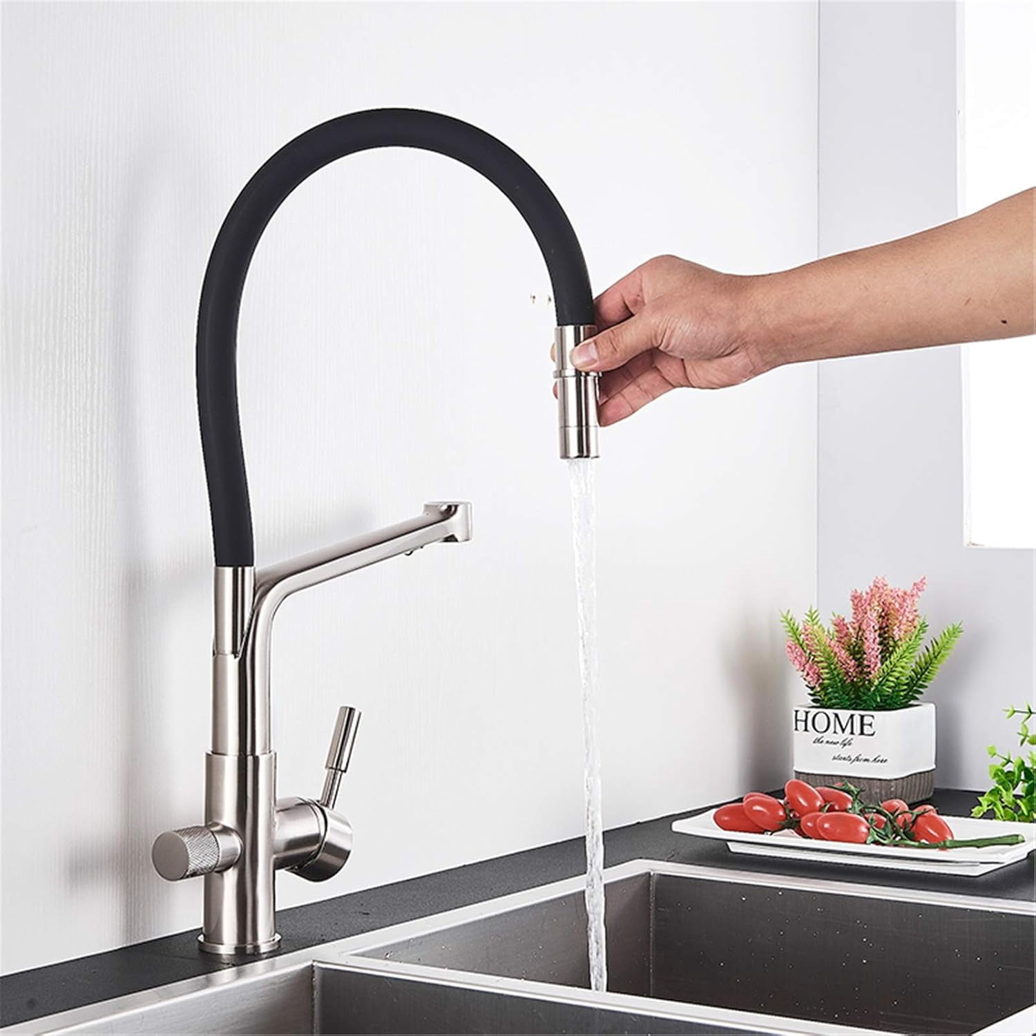 Kitchen Faucet, Pull Down Pure Water Kitchen Mixer Tap, Purification Filter Water Crane for Kitchen Mixer, Nickel