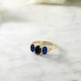 thumbnail image 4 of Gem Stone King 10K Yellow Gold 3-Stone Diamond Engagement Ring Oval Black Onyx Blue Created Sapphire (1.92 Ct) (Size 6), 4 of 4