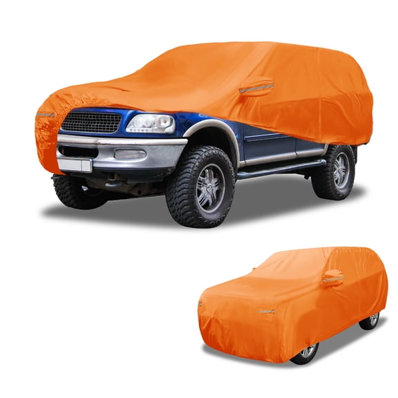Unique Bargains Car Cover Waterproof All Weather Automotive Outdoor Anti-UV Sun Rain Protection Full Exterior Cover for Ford Expedition Aluminum Film Cotton Orange with Reflective Strips