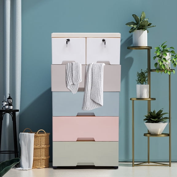 Storage Cabinet 6 Drawers Closet Tall Dresser Clothes Organizer with Lock Bedroom Living Room Furniture PP