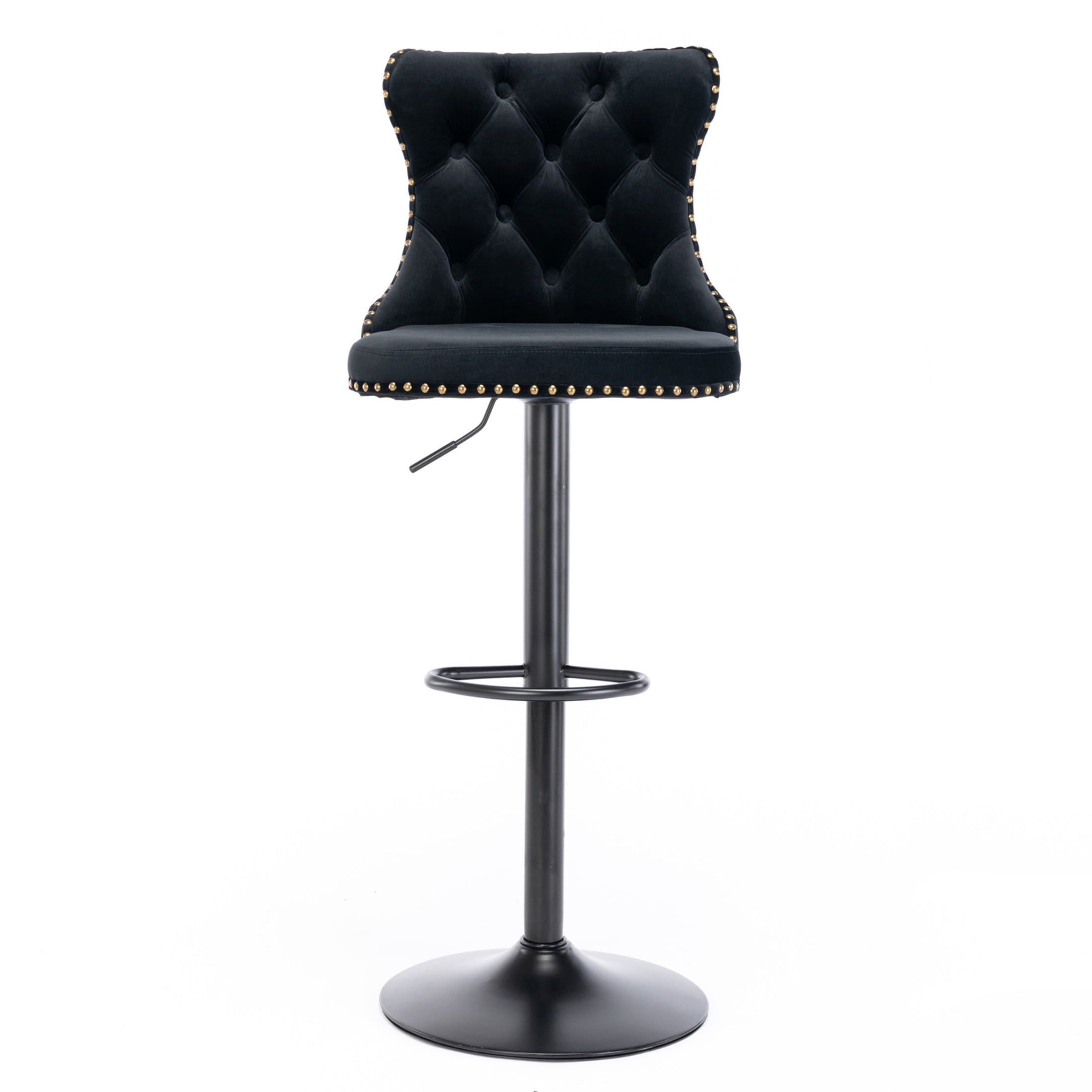 GDF Studio 18.1" Adjustable Swivel Barstools Set of 2 with Tufted Velvet Upholstery & Nailhead Trim, Black