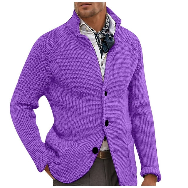 MIASHUI Chandail en Tricot pour Hommes Manches Longues Confort Décontracté Ajustement Doux chandail Automne Hiver Mode Léger Violet,TTTG