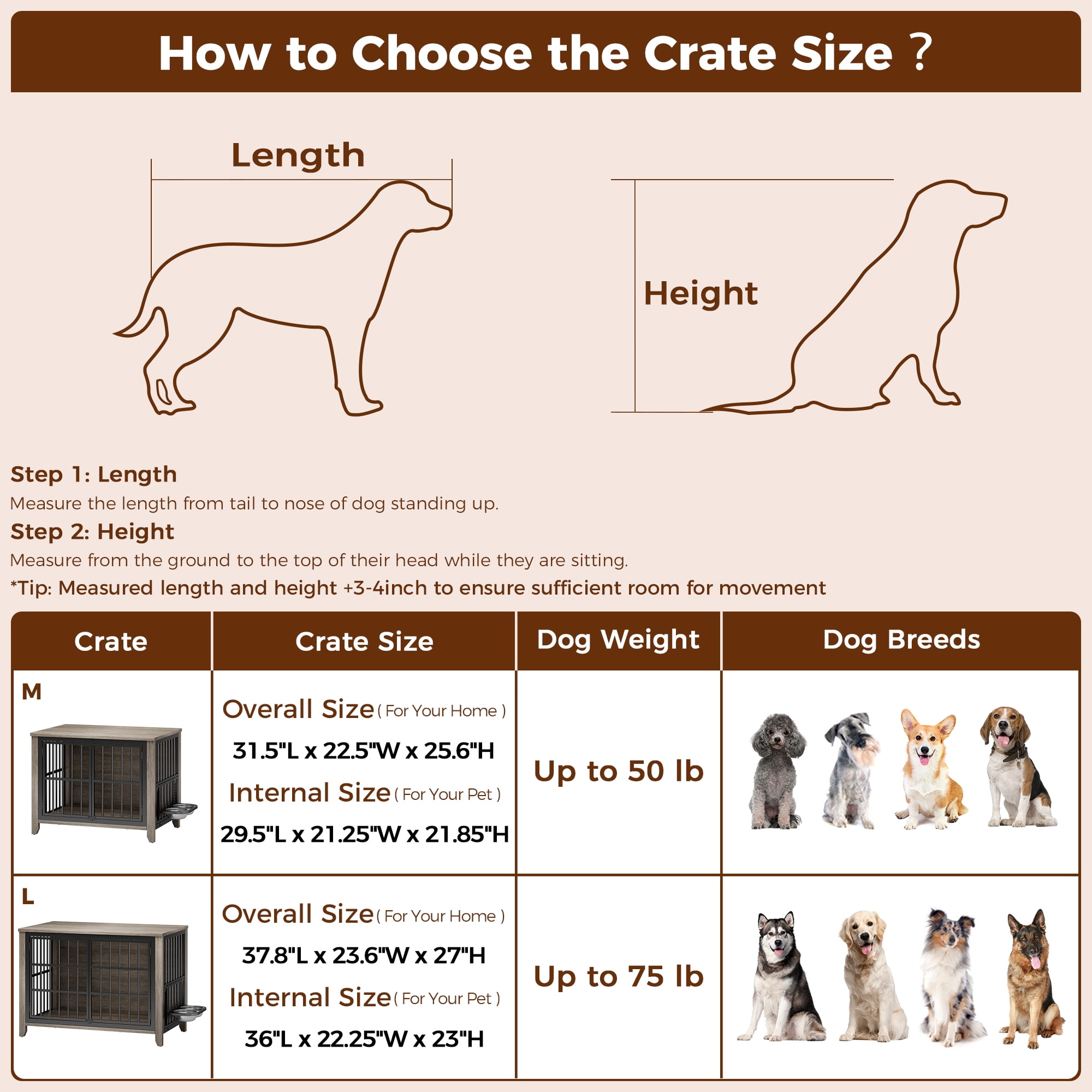 GIKPAL Dog Crate Furniture with 2 Adjustable Bowls, 32" Dog Cage Kennels for Inside with Lockable Doors, Heavy Duty Pet House End Table for Small Medium Dogs, Gray