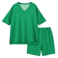 thumbnail image 4 of Iyufng Old Girls 2 Piece Outfits Summer Casual Sets Solid Color V-Neck Short Sleeve Top and Shorts 4-15 Years, 4 of 7