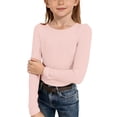 thumbnail image 2 of UACY Kids Girls Long Sleeve Shirts Crewneck Ruched Side Slim Fit Tops Ribbed Knit Casual Tee Shirt, 2 of 8
