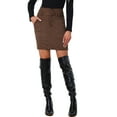 thumbnail image 1 of Falda de mujer Inspire Chic de ante sintético, de cintura alta, casual, con cinturón, falda lápiz XS marrón oscuro, 1 of 6