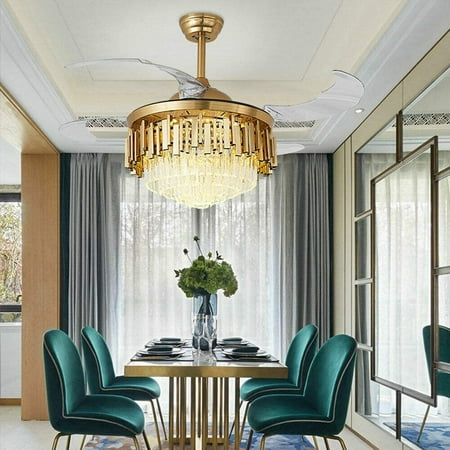 

42 Ceiling Fan with Light Modern LED Dimmable Chandelier Fan Fandelier Gold/Black two-color Dimming Remote Control-US Standard For Indoor Room Bedroom (42 Golden)