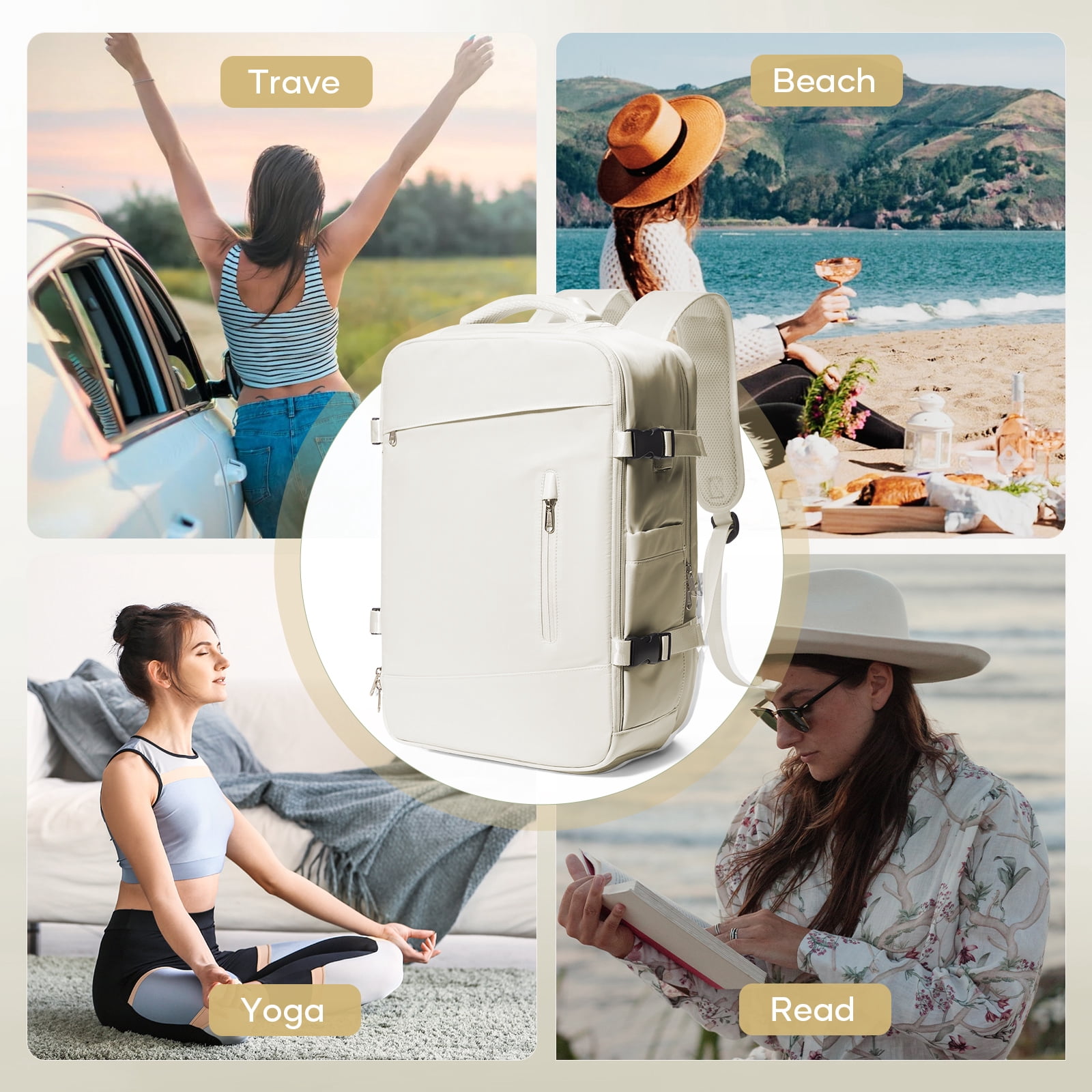 Vacpack Backpack with Vacuum Seal Travel Backpack Men, Vacuum Compression Backpack with Portable Air Pump, Vacuum Seal Carry on Backpack for Airplanes Women Laptop Airback Vac Pack Daypack Beige