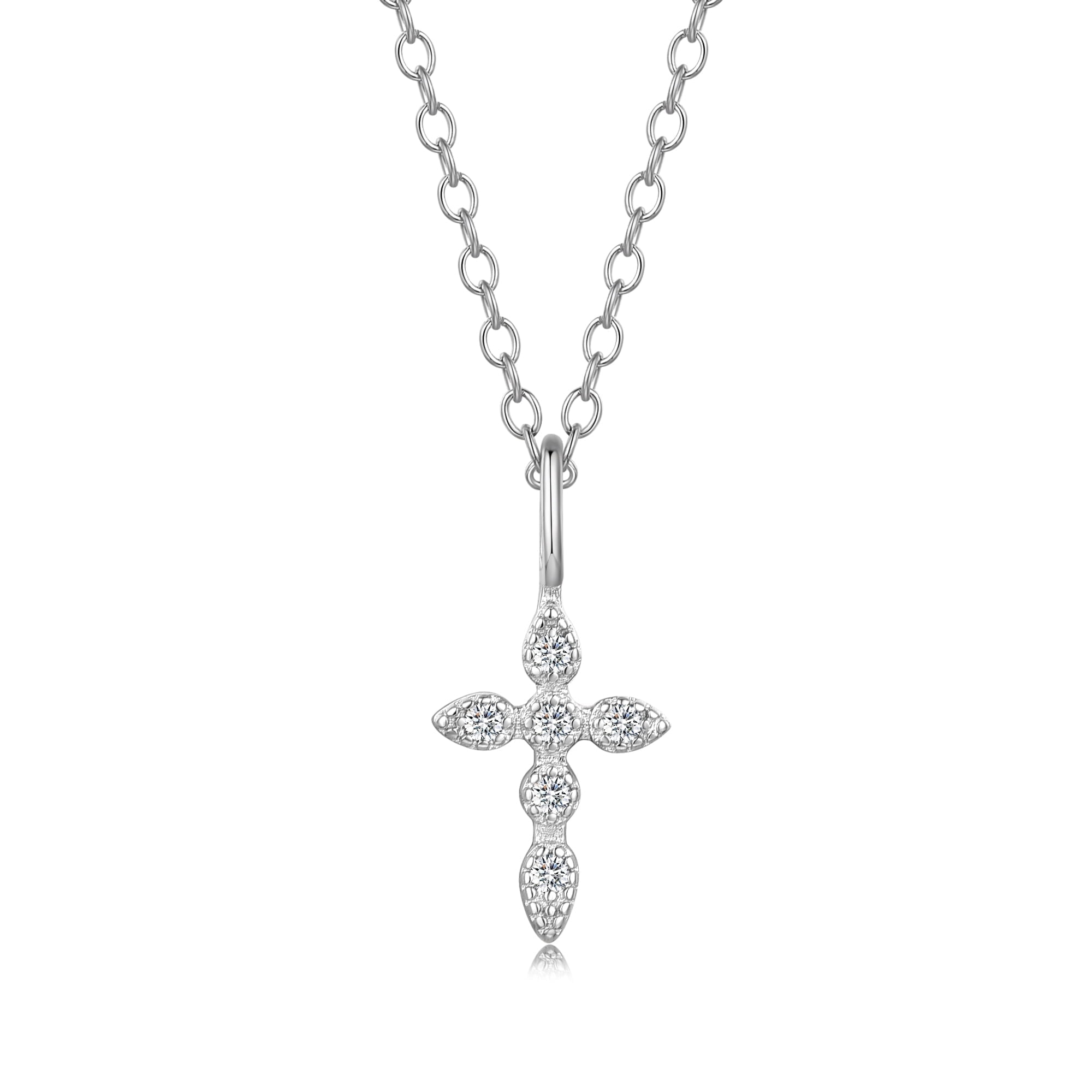 Heshpaws Birthstone Cross Necklace for Women Cubic Zirconia Pendant with Sparkle Christmas Birthday Gift for Mom Daughter Wife Choose Silver or Rose Gold