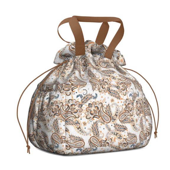 Paisley Pattern Drawstring Lunch Bag Women - Drawstring Lunch Bag Insulated for Work Office - Stain-Resistant Large Lunchbags for Women with Multi-Pockets