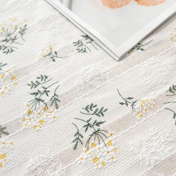 Tablecloth, Stain and Wrinkle Resistant Square Table Cover with Flower Print, Modern Minimalist White Tablecloth for Kitchen Dinning Tabletop Decoration,with tassels，140*200cm