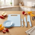 thumbnail image 6 of Cthrlog Children's Plastic Cutting Knife Set Safe Fruit Slicing Tools for Kids Kitchen Learning Teaching Kit with Board Plates Fork Blue 2 Knives 2 Plates 1 Fork 1 Board, 6 of 6