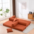 thumbnail image 3 of Leumius 4‑in‑1 Futon Sofa Bed,Modular Corduroy Sofa Couch with Fixed-Shape Frame & Removable Armrests,Folding Mattress Couch for Living Room, Office, Apartment,Orange, 3 of 7