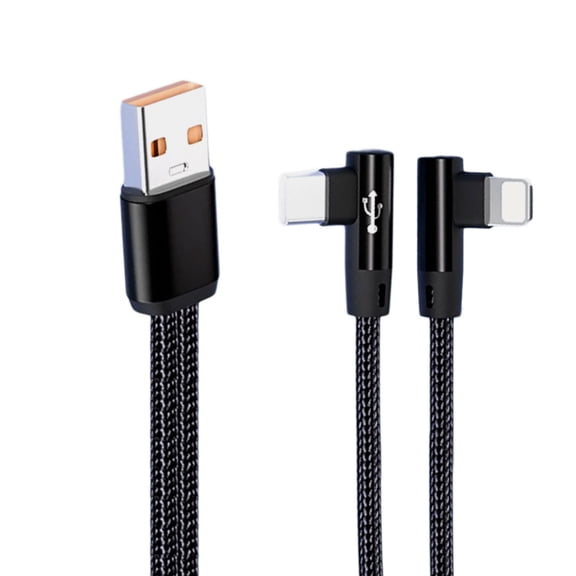 Two Head Fast Charging Cable Angled Design Type C and 8Pin For Phone 15 Black