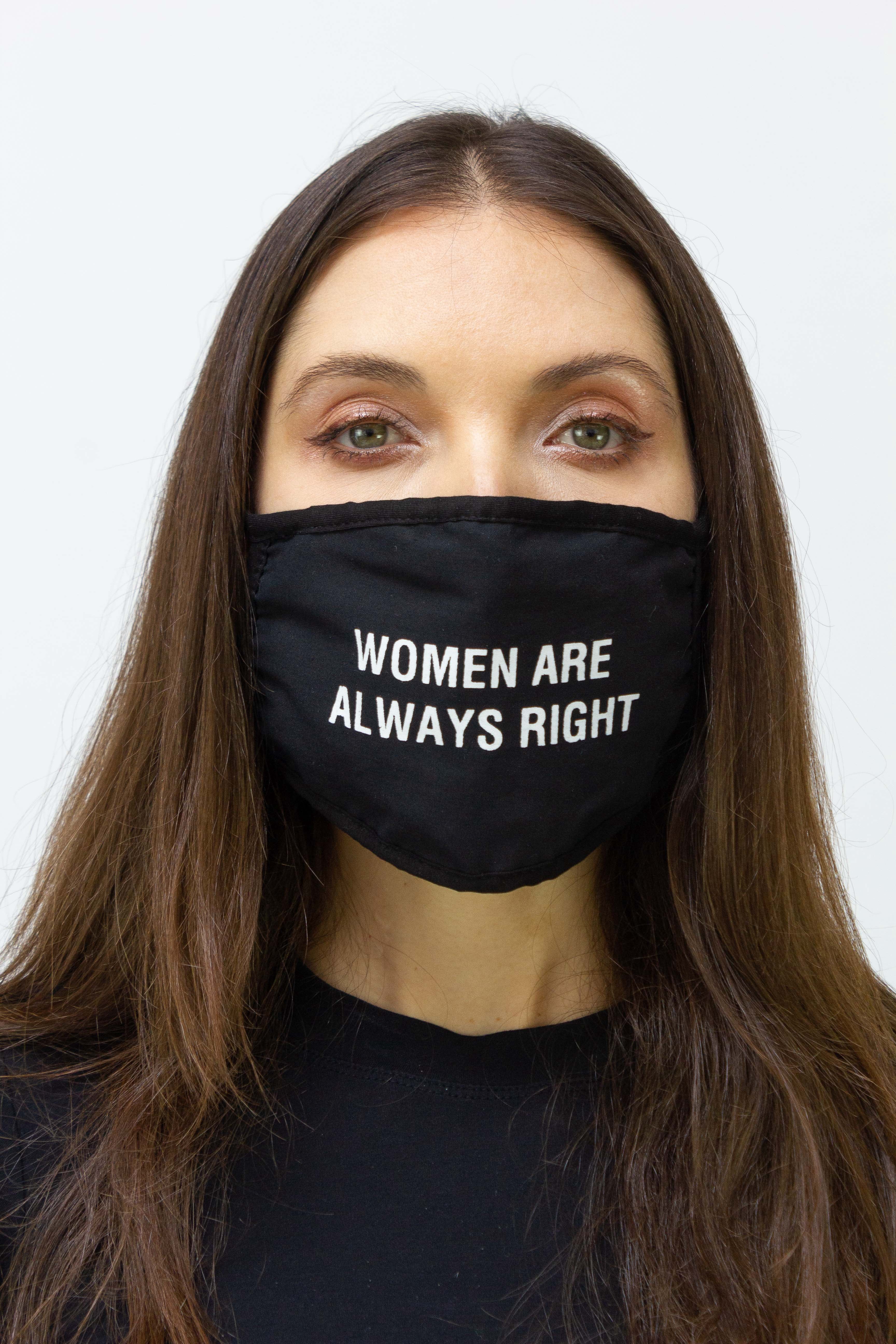 2 PACK 'WOMEN ARE ALWAYS RIGHT' FACE MASK COVERING SET - 1PC BLACK, 1PC NAVY