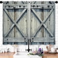 thumbnail image 3 of Farmhouse Gray Barn Door Kitchen Curtains Vintage Country Small Short Wood Window Drapes Rustic Farm Wooden Window Curtains for Bathroom Bedroom 2 Panels Window Treatment Tiers 26x36 Inch, 3 of 3