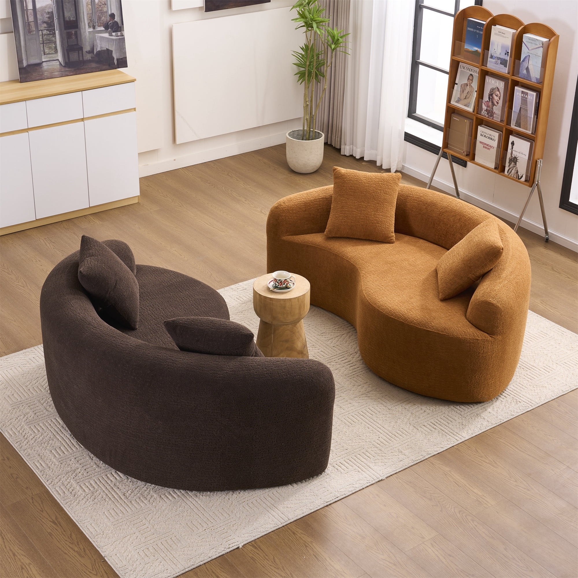 Aukfa 67" Small Sofa S-Curved Loveseat Couch Modular Sofa No Assembly, 2 Pillows, Chenille, Orange