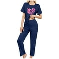 thumbnail image 5 of asdoklhq Silk Pajamas for Women 3PCS Women's Home Casual Pants Short Sleeves Tops and Shorts Pajamas Set Navy XS, 5 of 8