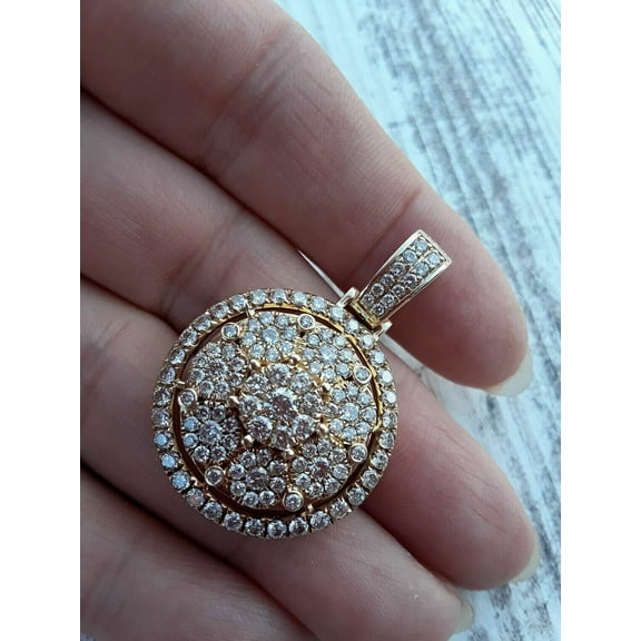 3Ct Round Cut Diamond Cluster Pendant Necklace 14K Yellow Gold Plated Silver