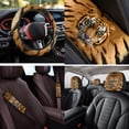 thumbnail image 5 of Binienty Tiger Print Automotive Seat Covers Full Set with Car 15 Inch Steering Wheel Cover Elastic Armrest Cushion Pad Vehicle Seat Belt Cushion Pad Keychain Auto Interior Accessories Set 14 Piece​, 5 of 8