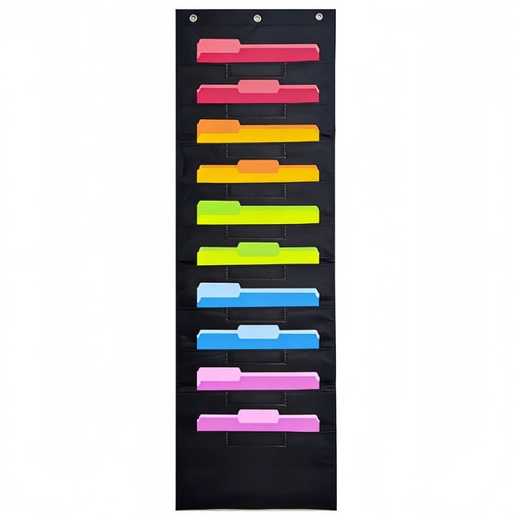 10 Pocket Hanging Storage Pocket Charts with 3 Over Door Hangers,Black