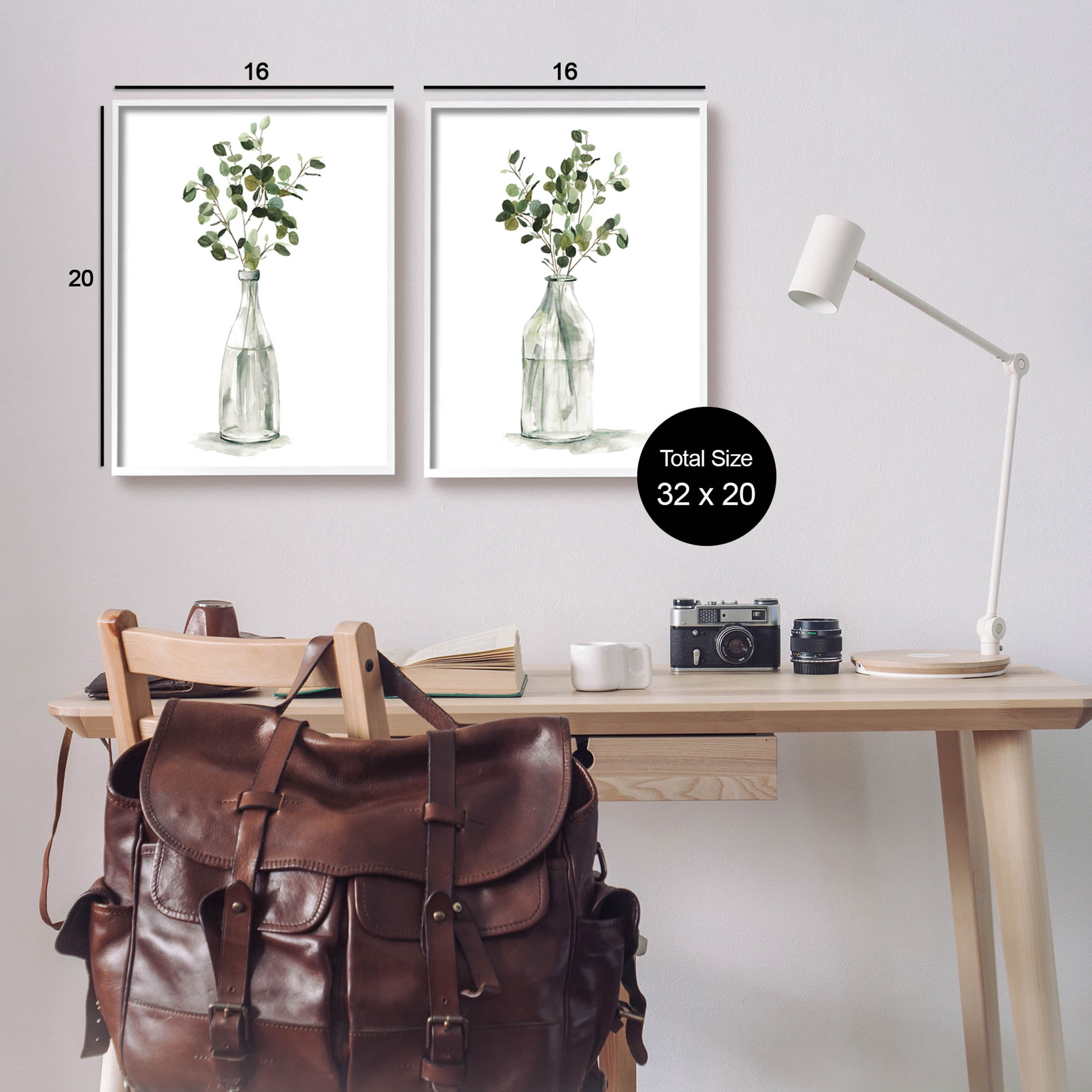 Eucalyptus Herbal Bouquet Arrangement Botanical & Floral Graphic Art White Framed Art Print Wall Art, Set of 2