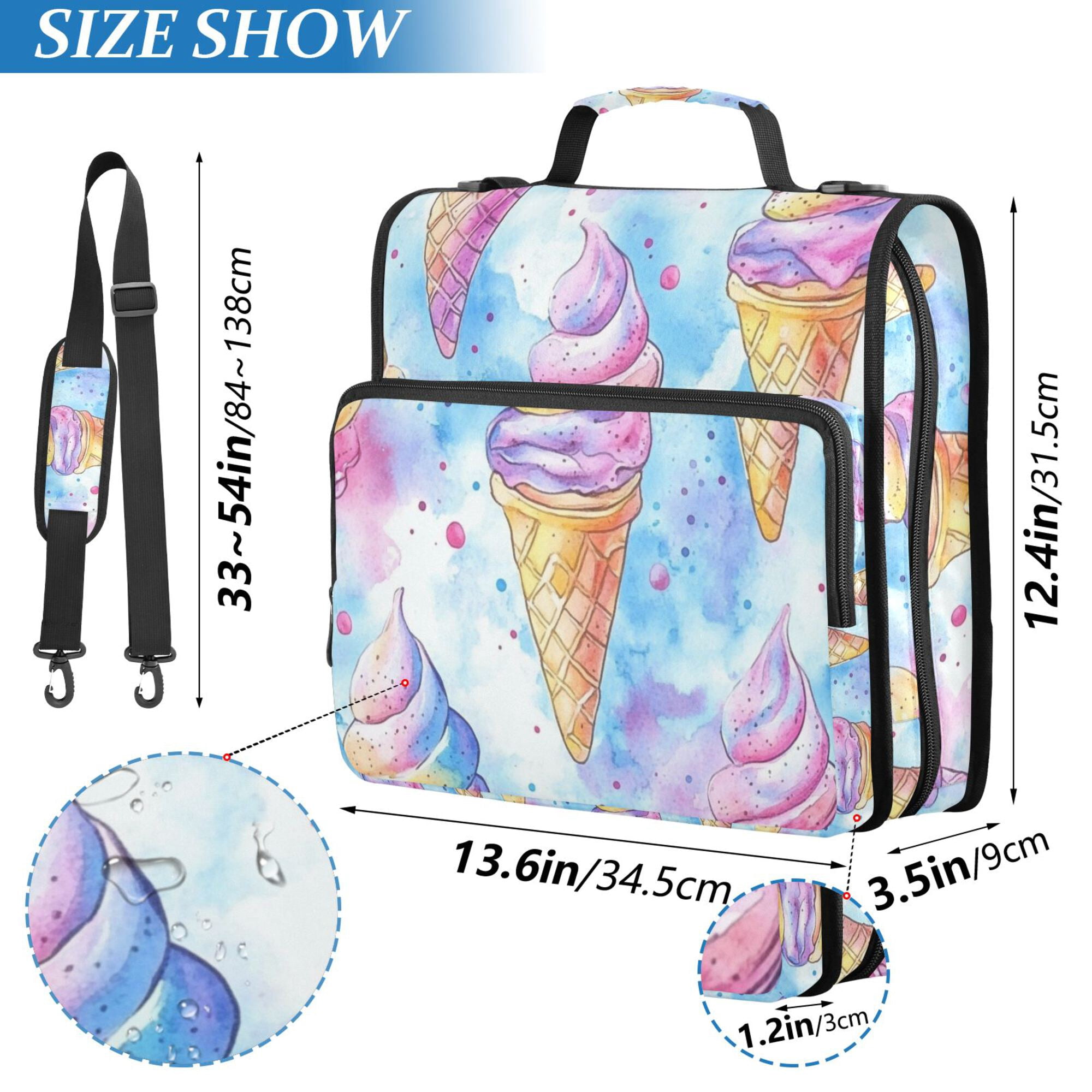 FORMRS Zipper Binder with Shoulder Strap 2-inch Ring 500 Sheet Capacity File Bag, Watercolor Ice Cream Pattern