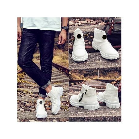 

Crocowalk Men Comfort Fashion Ankle Boot Business Casual Side Zip Shoe White 7