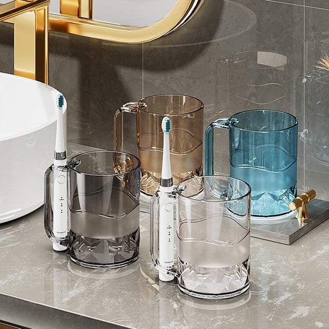 Portacepillos de dientes con vaso de baño de plástico | Vaso de enjuague bucal transparente reutilizable para beber | Llanta redonda robusta y fácil de limpiar | 101-200ml | 3,94 x 3,15 pulgadas |