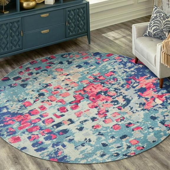 Unique Loom Jardin Collection Area Rug - Ivy (6' 1" Round Blue/Beige)