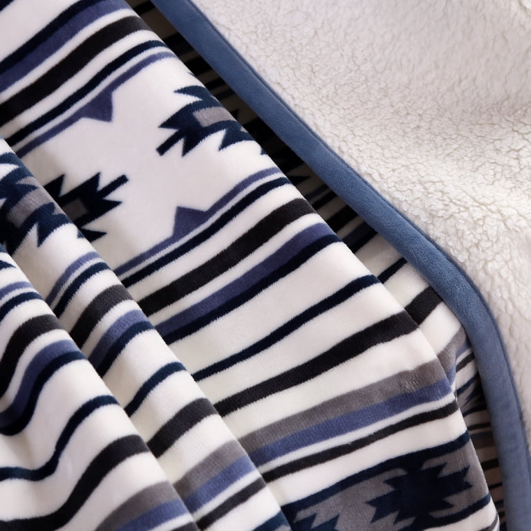 Better Homes & Gardens Oversized Sherpa Throw - Blue Aztec