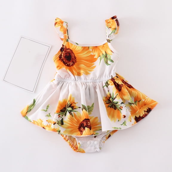 Newborn Onesies Infant Girl Sunflower Print Sleeveless Romper Jumpsuit Baby Girl Romper White 9-12 Months