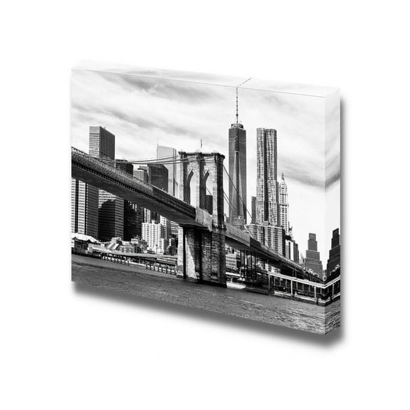 wall26 The Manhattan Skyline and Brooklyn Bridge at Night Seen from Brooklyn Bridge Park in Brooklyn New York - Canvas Art Wall Art - 16" x 24"