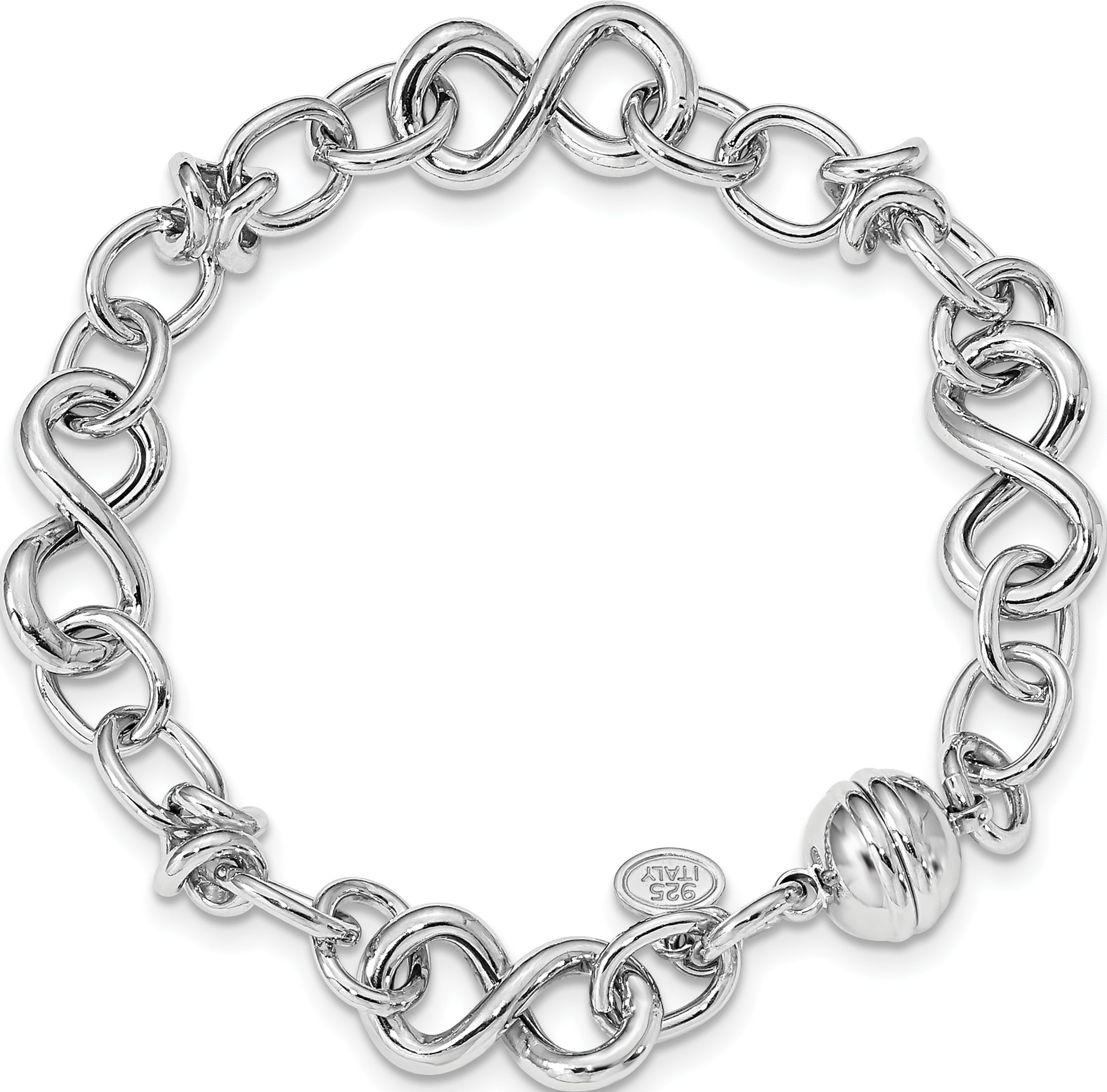 925 Sterling Silver Rhodium-plated Polished Fancy Link Bracelet 8