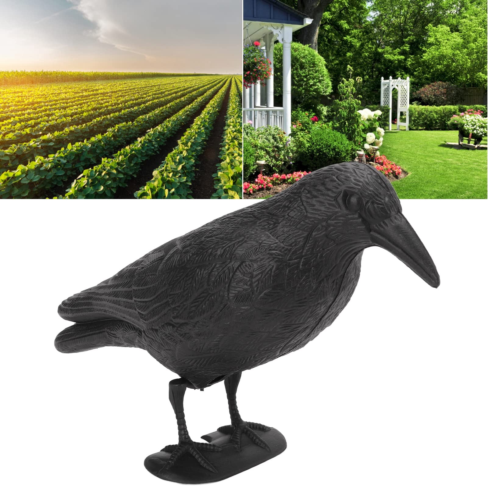 3Pcs Crow Decoys Full Body Plastic Crow Decoy for Hunting, Black Flocked Crow Decoy with Feet Holder for Decor Yard Garden Decoration