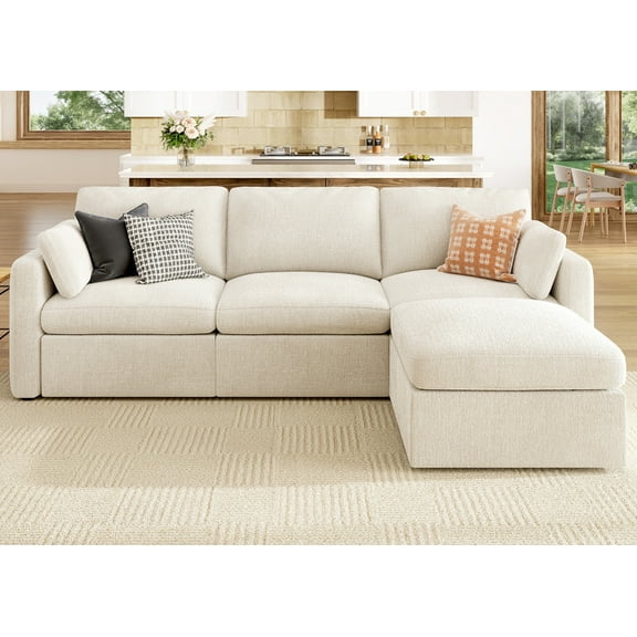HONBAY 111" Sectional Modular Cloud Sofa, Chenille L Shaped Convertible Couch with Storage for Living Room, Beige