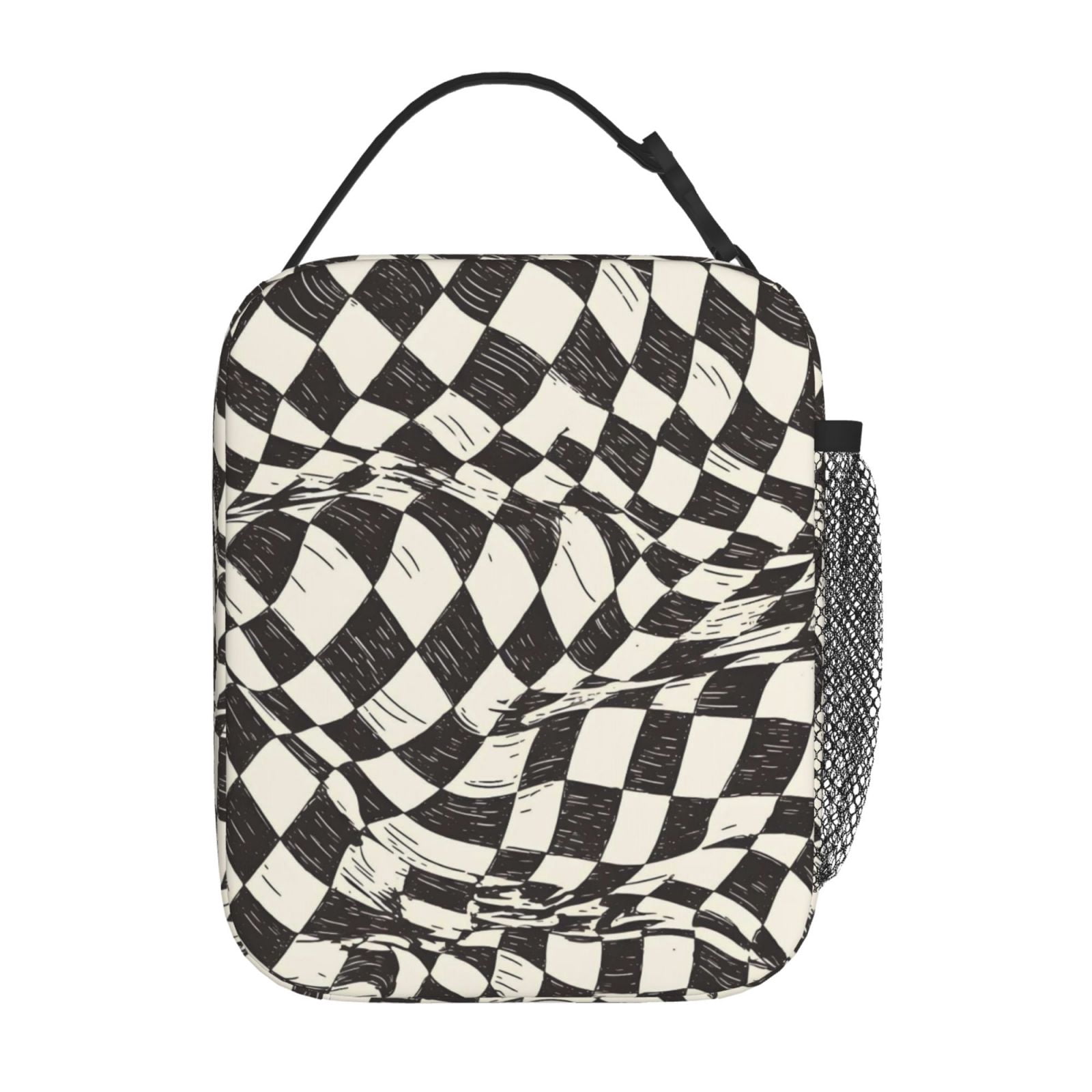 Lunch Bag For Women Men Insulated Portable Lunch Box Bento Box Office Picnic Travel Cooler Bag Black White Checked Hand-Drawn Sketch2