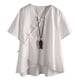 thumbnail image 1 of Amousa - Camiseta clásica vintage de lino para mujer, estilo chino, con cuello en V, estilo túnica Pankou, blusa blanca con botones para mujer, 1 of 5