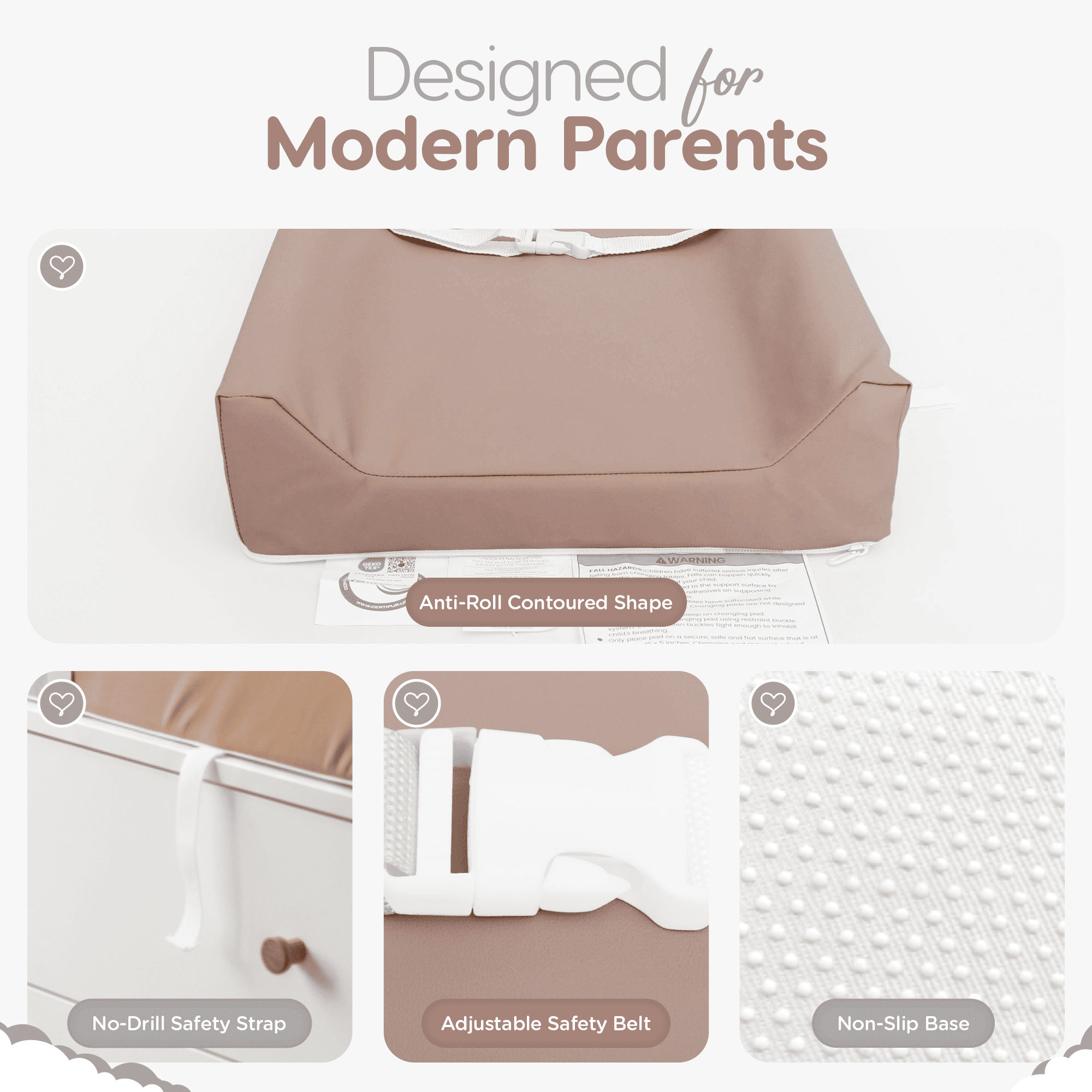 Waterproof Diaper Changing Pad by Sleepah – Vegan Leather – Wipeable Foam Changing Pad for Dresser or Table with Removable, Machine-Washable Cover – Standard Size Diaper Changing Pad – Tan