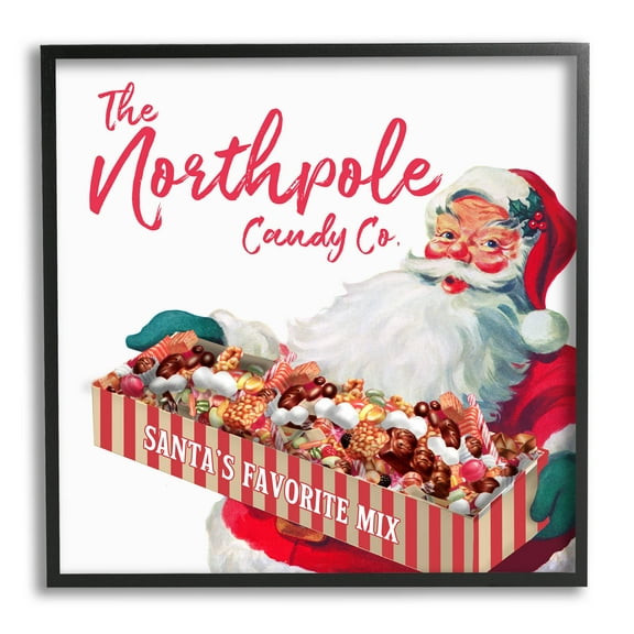 Stupell Industries Vintage Northpole Candy Santa Claus Graphic Art Black Framed Art Print Wall Art, Design by The Saturday Evening Post