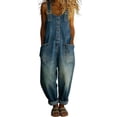 thumbnail image 3 of ClodeEU Women's Wide Leg Denim Bib Overalls,Casual Loose Baggy Jumpsuit with Pockets Blue,Women's Plus XXL, 3 of 7