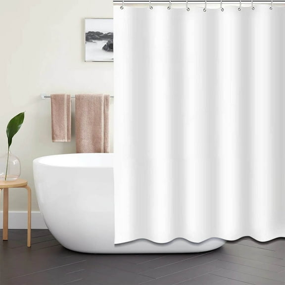 HCBY Solid Color Shower Curtain - Heavy-Duty Water Repellent Fabric with Rod Pocket, Hotel-Grade & Machine Washable for Easy Care​(White,70"x31")