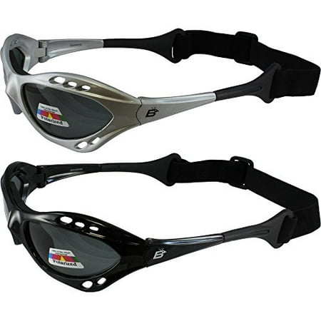 2 Pair Birdz Seahawk Polarized Sunglasses Floating Jet Ski Goggles Sport Kite-Boarding, Surfing, Kayaking,1 black with Smoke Lenses and 1 Silver Smoke lenses